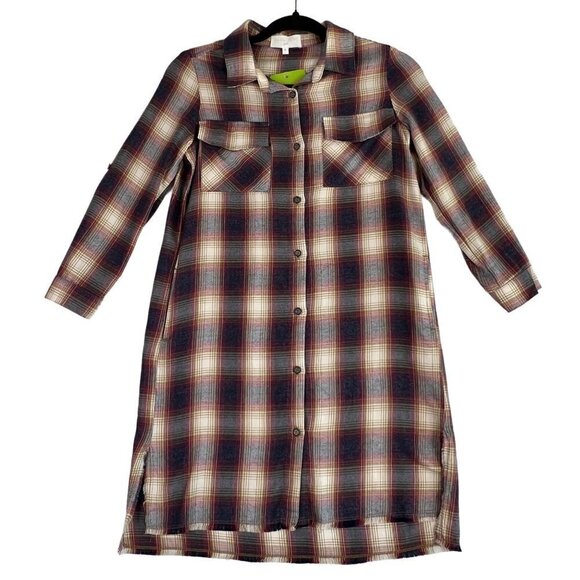 Bella Dahl Girl's Fray Dress Button down Plaid in Crushed Berry Size 12 - Picture 1 of 9